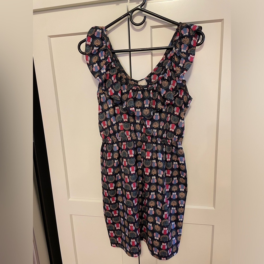 Audrey 3+1 adorable owl dress with ruffle neckline